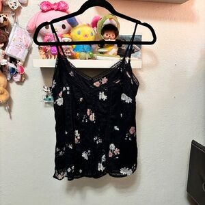 Abercrombie & Fitch Black Floral Lace Tank Top Size Small